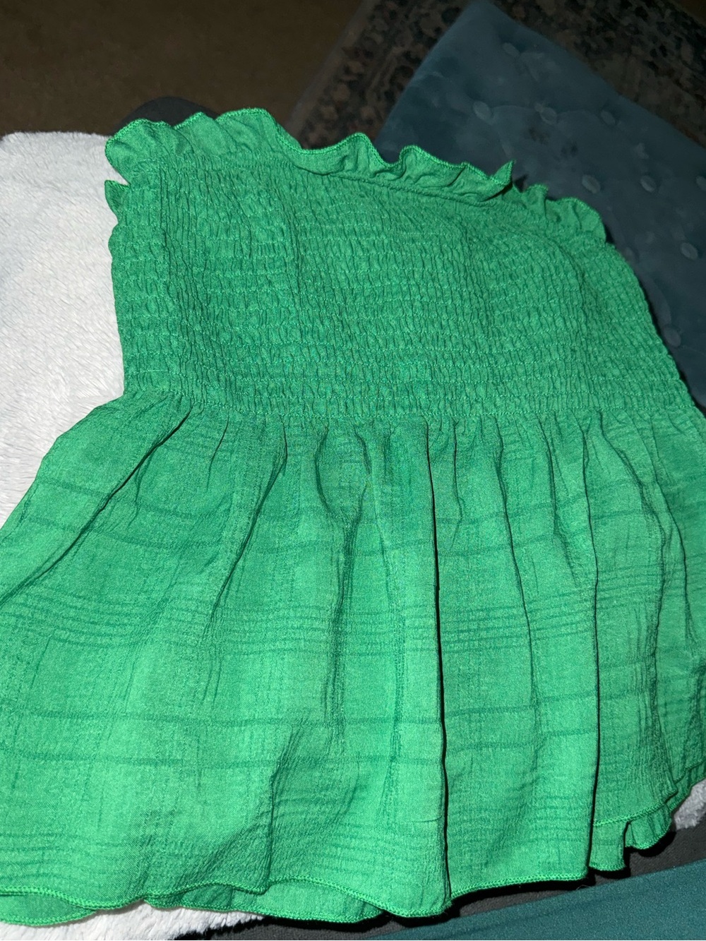Green Smocked Strapless top - Picture 3 of 3